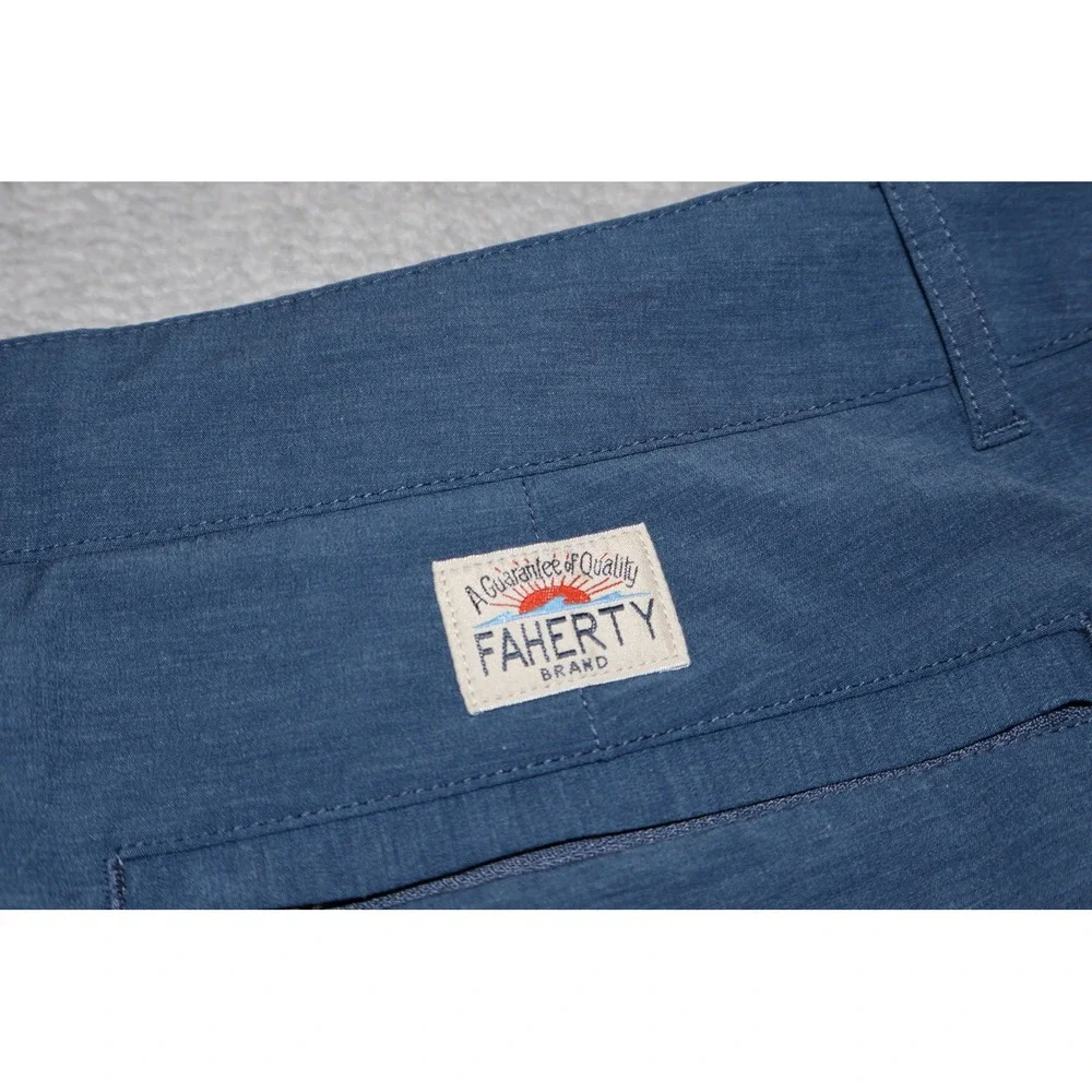 Faherty All Day Shorts Mens38 Blue Hybrid Stretch Drawstring Casual Polyester